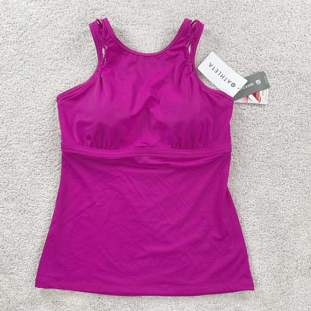 Athleta High Neck Bra Cup Loop Tankini Top Magenta 40D/DD NEW
